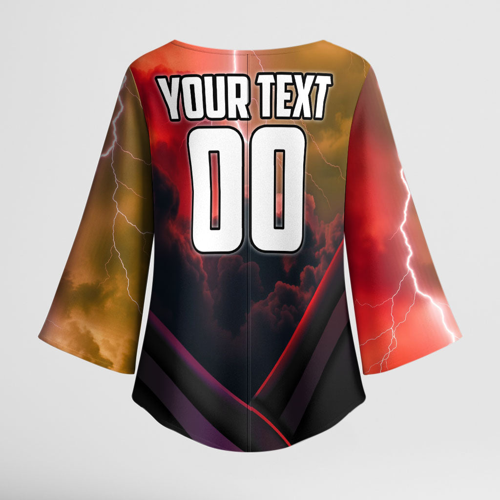 Personalized Brisbane Broncos vs Dolphins Kimono Sleeve Blouse Battle Epic Lightning Storm Mascot