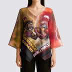 Personalized Brisbane Broncos vs Dolphins Kimono Sleeve Blouse Battle Epic Lightning Storm Mascot
