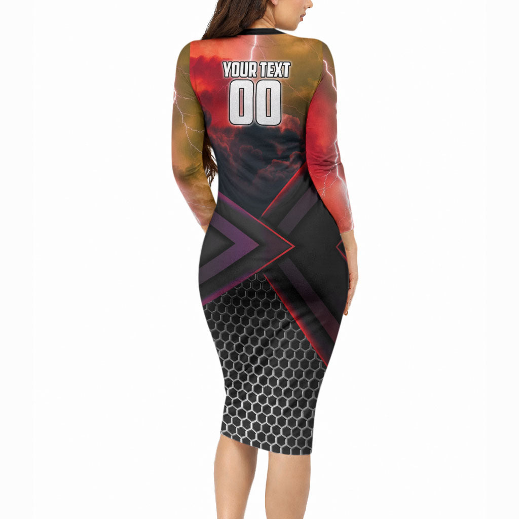 Personalized Brisbane Broncos vs Dolphins Long Sleeve Bodycon Dress Battle Epic Lightning Storm Mascot