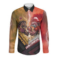 Personalized Brisbane Broncos vs Dolphins Long Sleeve Button Shirt Battle Epic Lightning Storm Mascot