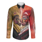 Personalized Brisbane Broncos vs Dolphins Long Sleeve Button Shirt Battle Epic Lightning Storm Mascot