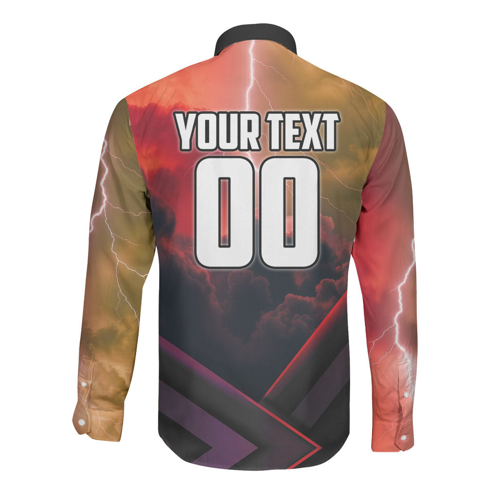 Personalized Brisbane Broncos vs Dolphins Long Sleeve Button Shirt Battle Epic Lightning Storm Mascot