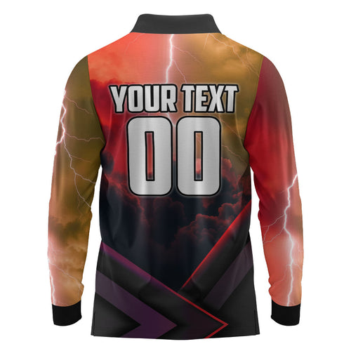 Personalized Brisbane Broncos vs Dolphins Long Sleeve Polo Shirt Battle Epic Lightning Storm Mascot