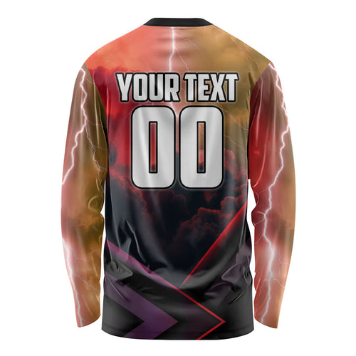 Personalized Brisbane Broncos vs Dolphins Long Sleeve Shirt Battle Epic Lightning Storm Mascot