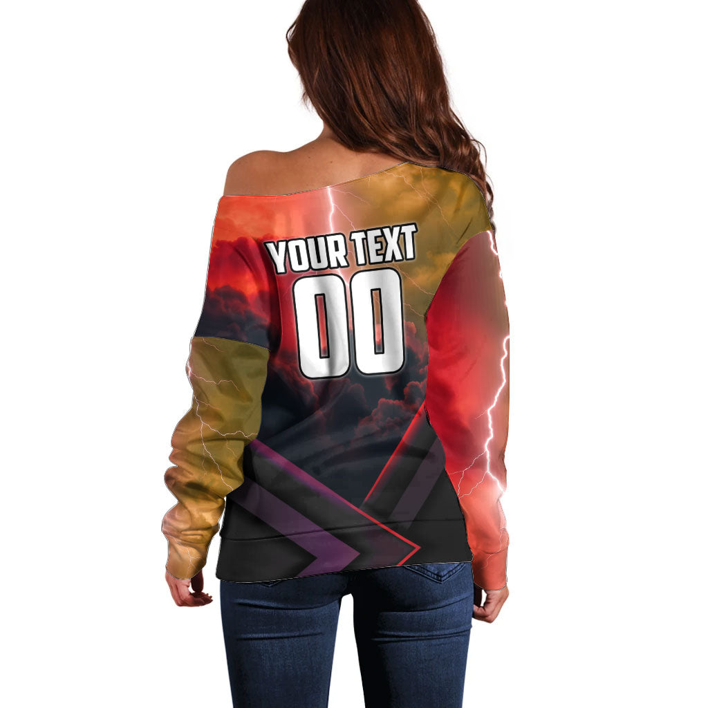 Personalized Brisbane Broncos vs Dolphins Off Shoulder Sweater Battle Epic Lightning Storm Mascot