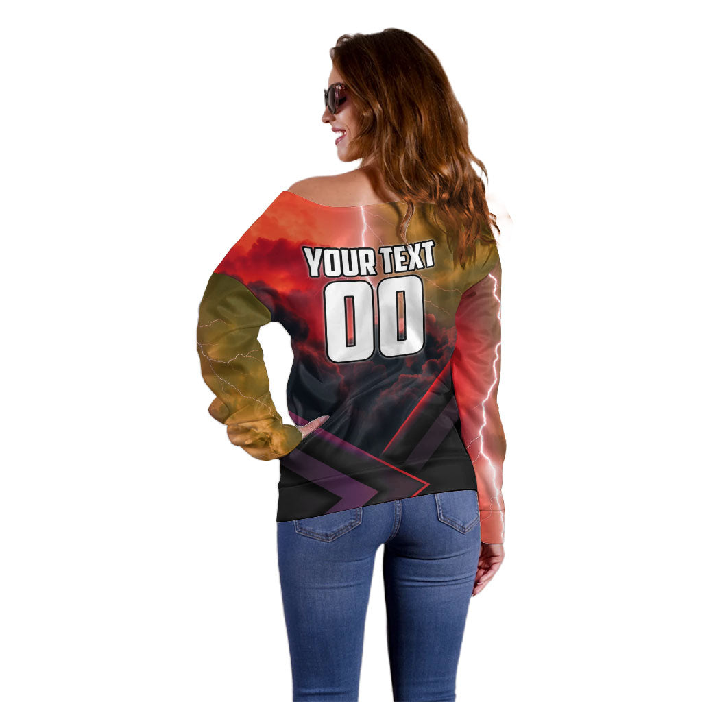 Personalized Brisbane Broncos vs Dolphins Off Shoulder Sweater Battle Epic Lightning Storm Mascot