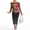 Personalized Brisbane Broncos vs Dolphins Off The Shoulder Long Sleeve Dress Battle Epic Lightning Storm Mascot