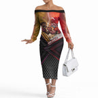 Personalized Brisbane Broncos vs Dolphins Off The Shoulder Long Sleeve Dress Battle Epic Lightning Storm Mascot