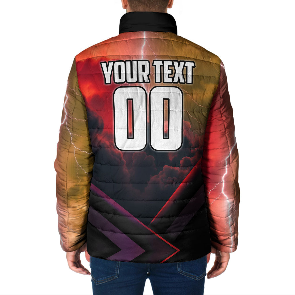Personalized Brisbane Broncos vs Dolphins Padded Jacket Battle Epic Lightning Storm Mascot