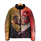 Personalized Brisbane Broncos vs Dolphins Padded Jacket Battle Epic Lightning Storm Mascot