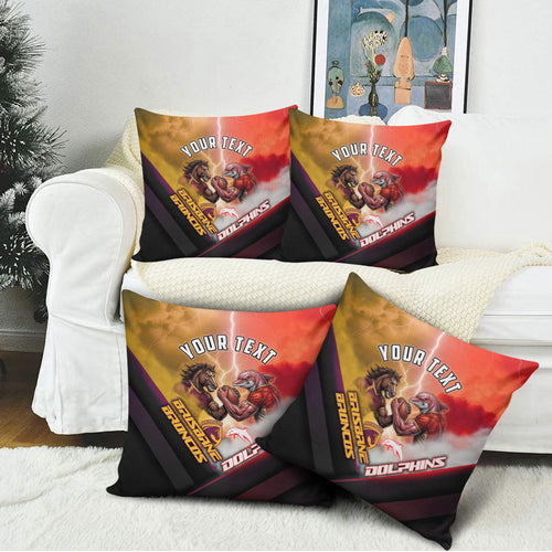 Personalized Brisbane Broncos vs Dolphins Pillow Cover Battle Epic Lightning Storm Mascot