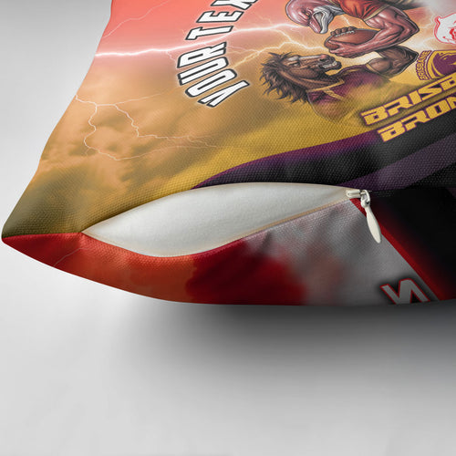 Personalized Brisbane Broncos vs Dolphins Pillow Cover Battle Epic Lightning Storm Mascot