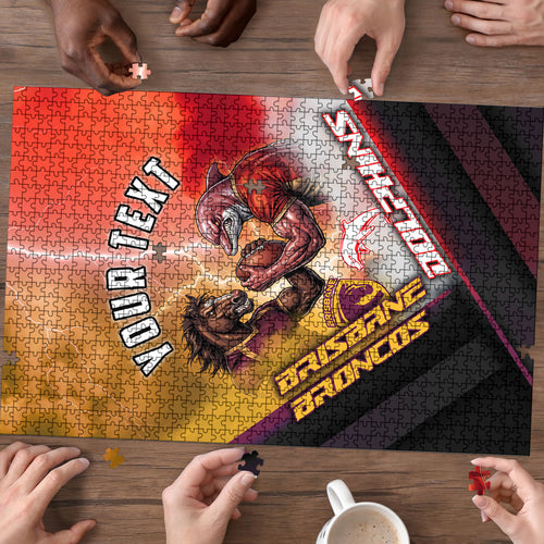 Personalized Brisbane Broncos vs Dolphins Puzzle Battle Epic Lightning Storm Mascot