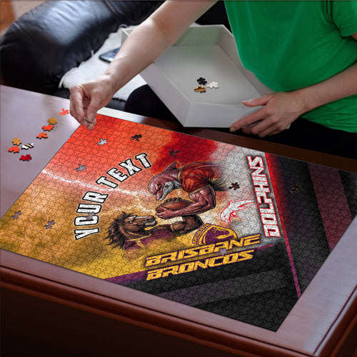Personalized Brisbane Broncos vs Dolphins Puzzle Battle Epic Lightning Storm Mascot
