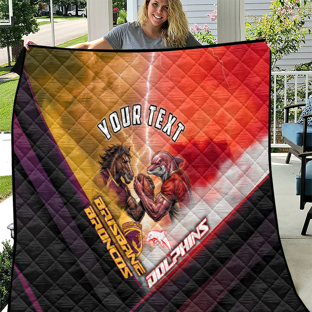 Personalized Brisbane Broncos vs Dolphins Quilt Battle Epic Lightning Storm Mascot