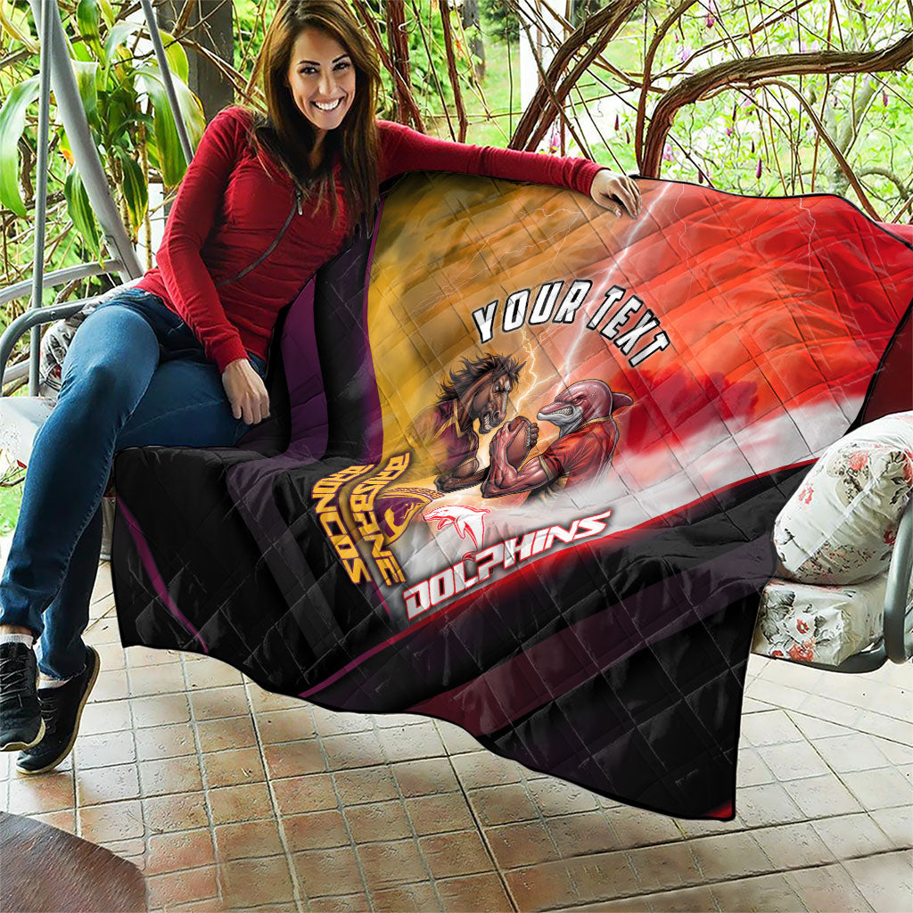 Personalized Brisbane Broncos vs Dolphins Quilt Battle Epic Lightning Storm Mascot