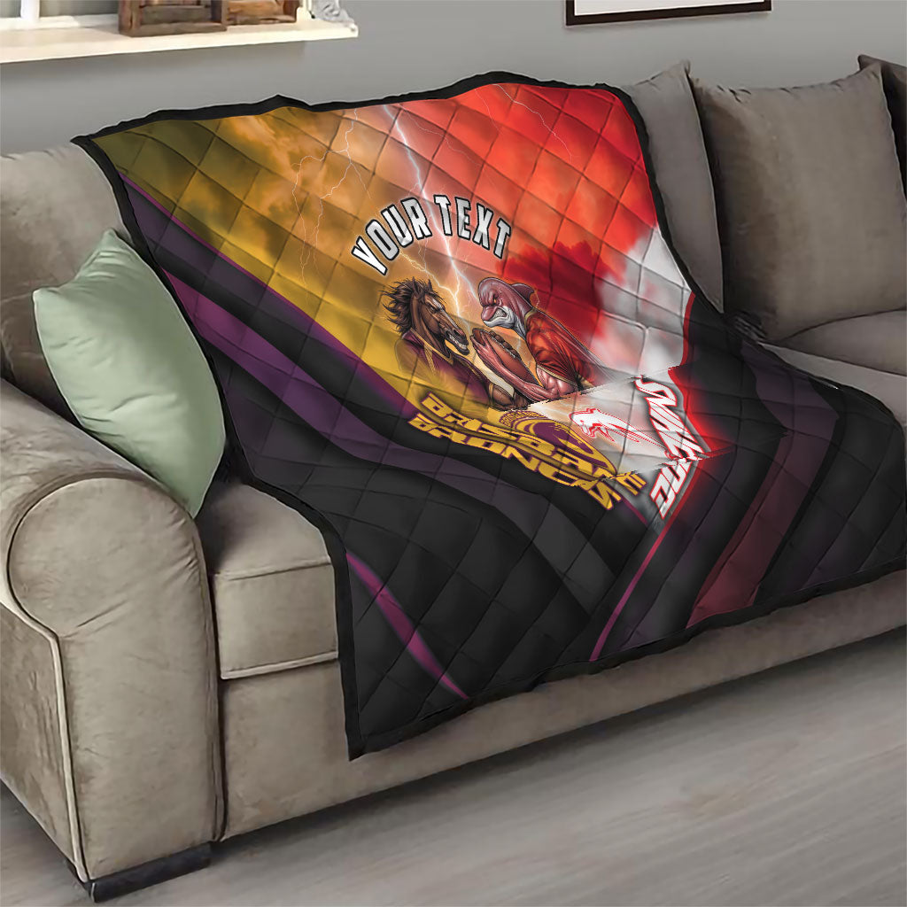 Personalized Brisbane Broncos vs Dolphins Quilt Battle Epic Lightning Storm Mascot