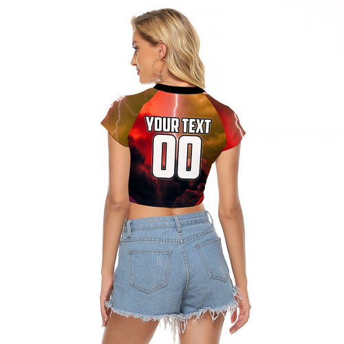 Personalized Brisbane Broncos vs Dolphins Raglan Cropped T Shirt Battle Epic Lightning Storm Mascot