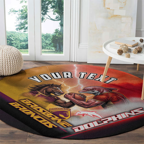 Personalized Brisbane Broncos vs Dolphins Round Carpet Battle Epic Lightning Storm Mascot