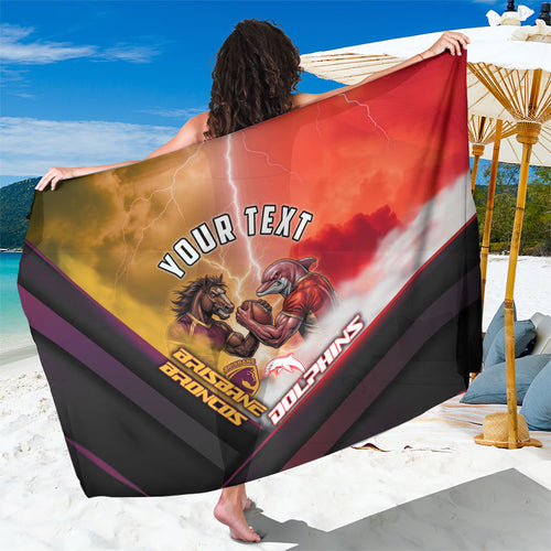 Personalized Brisbane Broncos vs Dolphins Sarong Battle Epic Lightning Storm Mascot