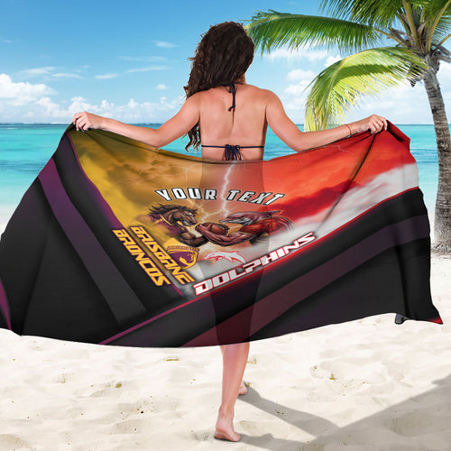 Personalized Brisbane Broncos vs Dolphins Sarong Battle Epic Lightning Storm Mascot