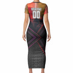 Personalized Brisbane Broncos vs Dolphins Short Sleeve Bodycon Dress Battle Epic Lightning Storm Mascot