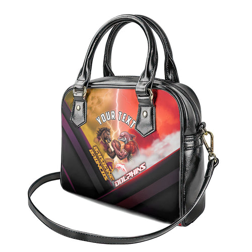 Personalized Brisbane Broncos vs Dolphins Shoulder Handbag Battle Epic Lightning Storm Mascot