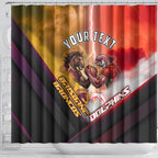Personalized Brisbane Broncos vs Dolphins Shower Curtain Battle Epic Lightning Storm Mascot