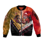 Personalized Brisbane Broncos vs Dolphins Sleeve Zip Bomber Jacket Battle Epic Lightning Storm Mascot