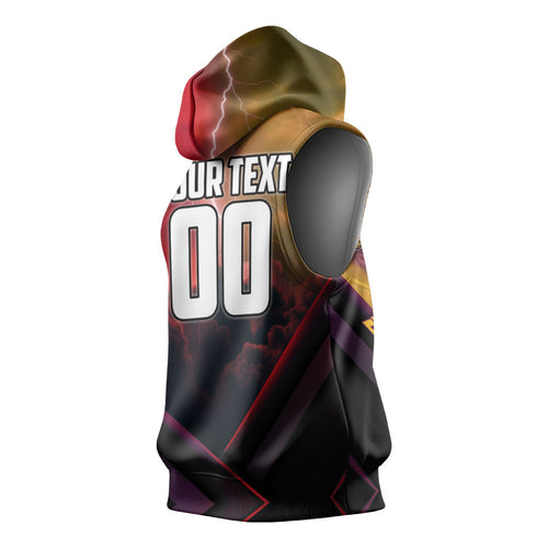 Personalized Brisbane Broncos vs Dolphins Sleeveless Hoodie Battle Epic Lightning Storm Mascot