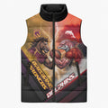 Personalized Brisbane Broncos vs Dolphins Sleeveless Puffer Jacket Battle Epic Lightning Storm Mascot