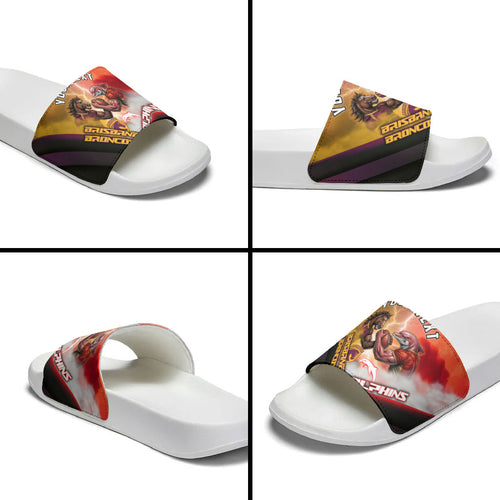 Personalized Brisbane Broncos vs Dolphins Slide Sandals Battle Epic Lightning Storm Mascot
