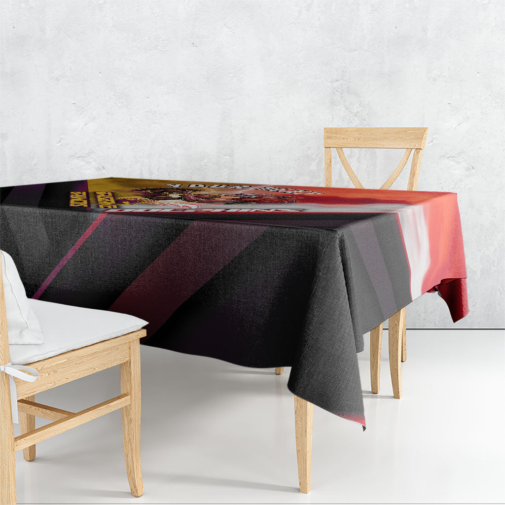 Personalized Brisbane Broncos vs Dolphins Tablecloth Battle Epic Lightning Storm Mascot