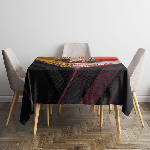 Personalized Brisbane Broncos vs Dolphins Tablecloth Battle Epic Lightning Storm Mascot