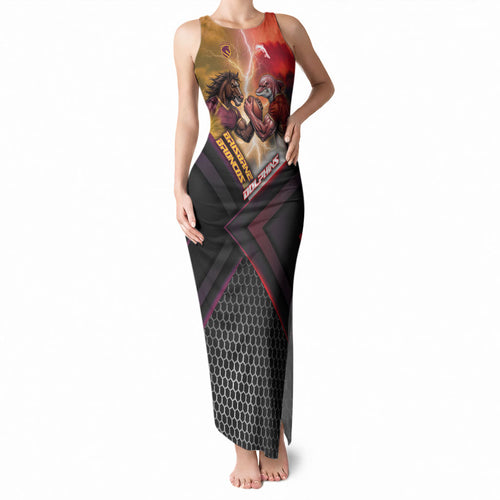 Personalized Brisbane Broncos vs Dolphins Tank Maxi Dress Battle Epic Lightning Storm Mascot