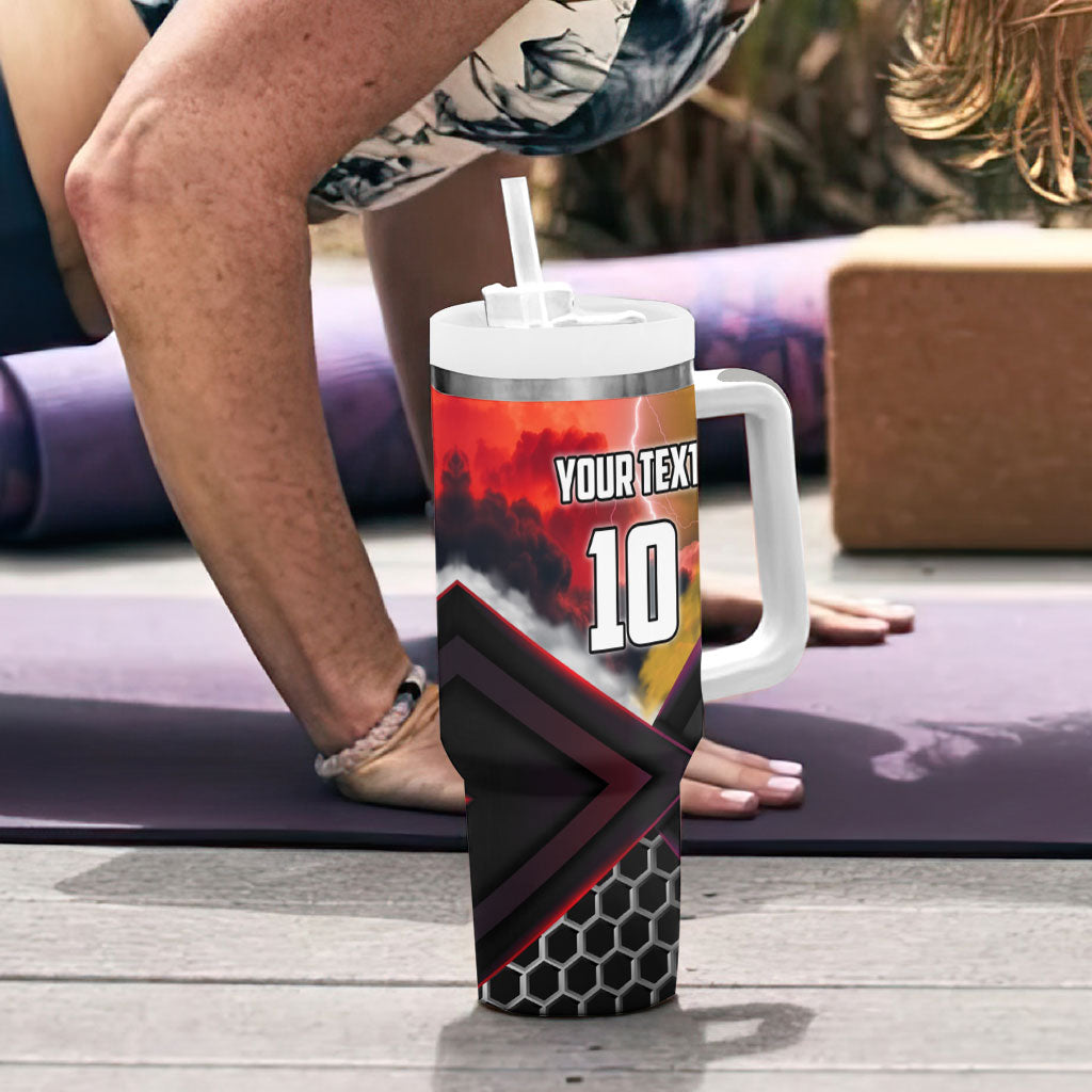 Personalized Brisbane Broncos vs Dolphins Tumbler With Handle Battle Epic Lightning Storm Mascot