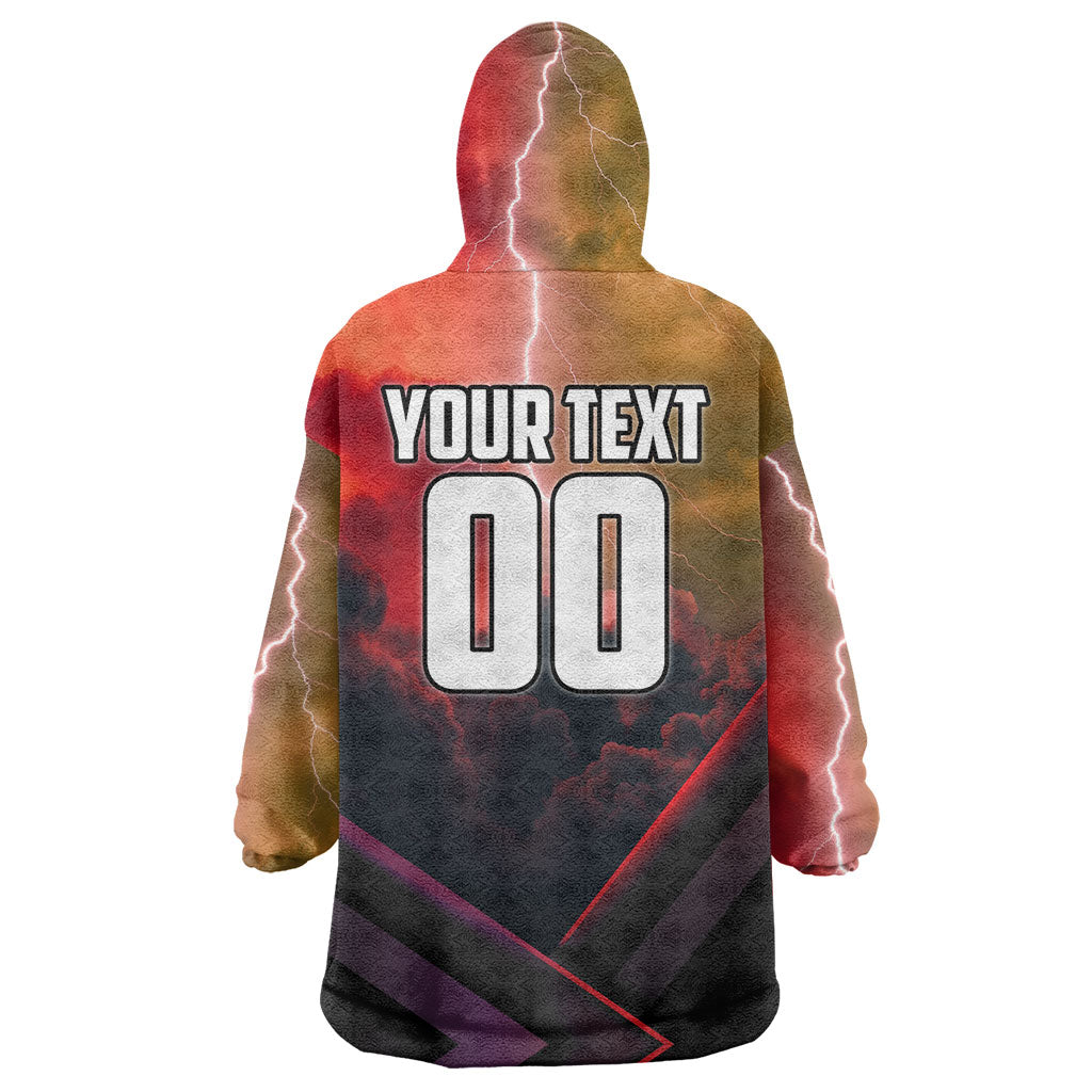 Personalized Brisbane Broncos vs Dolphins Wearable Blanket Hoodie Battle Epic Lightning Storm Mascot