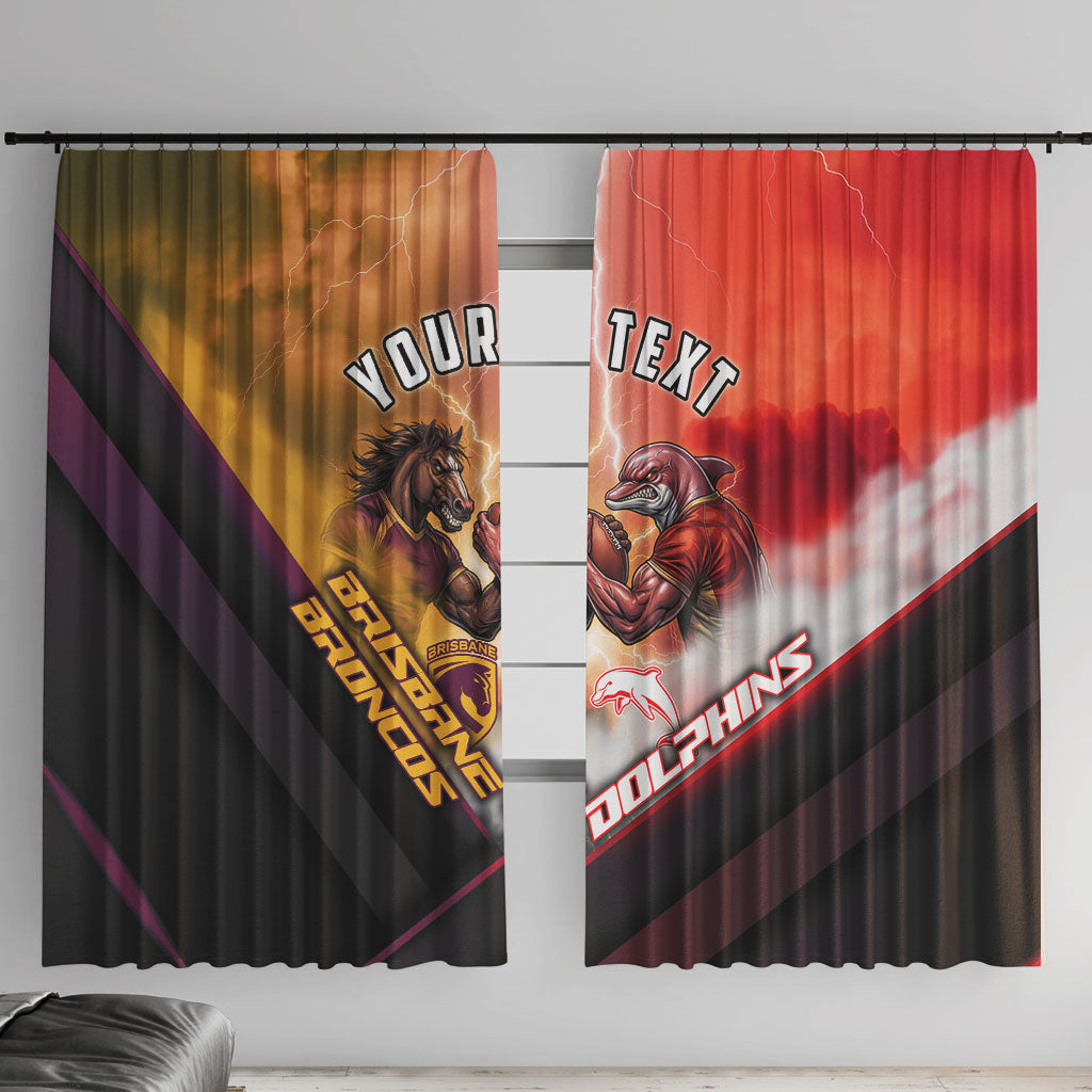Personalized Brisbane Broncos vs Dolphins Window Curtain Battle Epic Lightning Storm Mascot