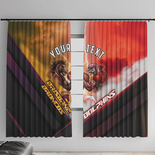 Personalized Brisbane Broncos vs Dolphins Window Curtain Battle Epic Lightning Storm Mascot