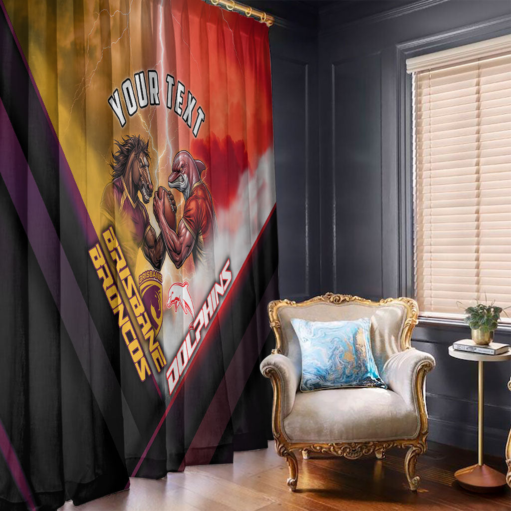 Personalized Brisbane Broncos vs Dolphins Window Curtain Battle Epic Lightning Storm Mascot
