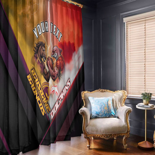 Personalized Brisbane Broncos vs Dolphins Window Curtain Battle Epic Lightning Storm Mascot