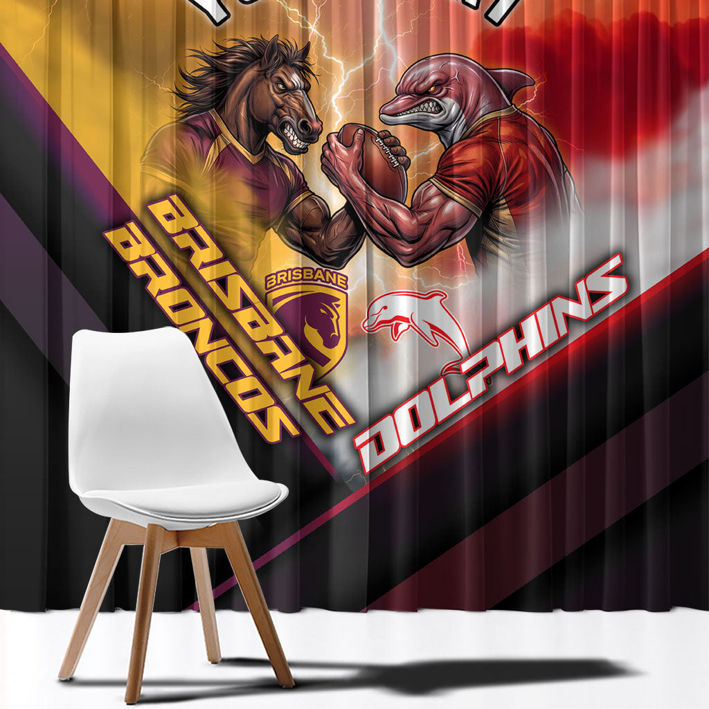 Personalized Brisbane Broncos vs Dolphins Window Curtain Battle Epic Lightning Storm Mascot