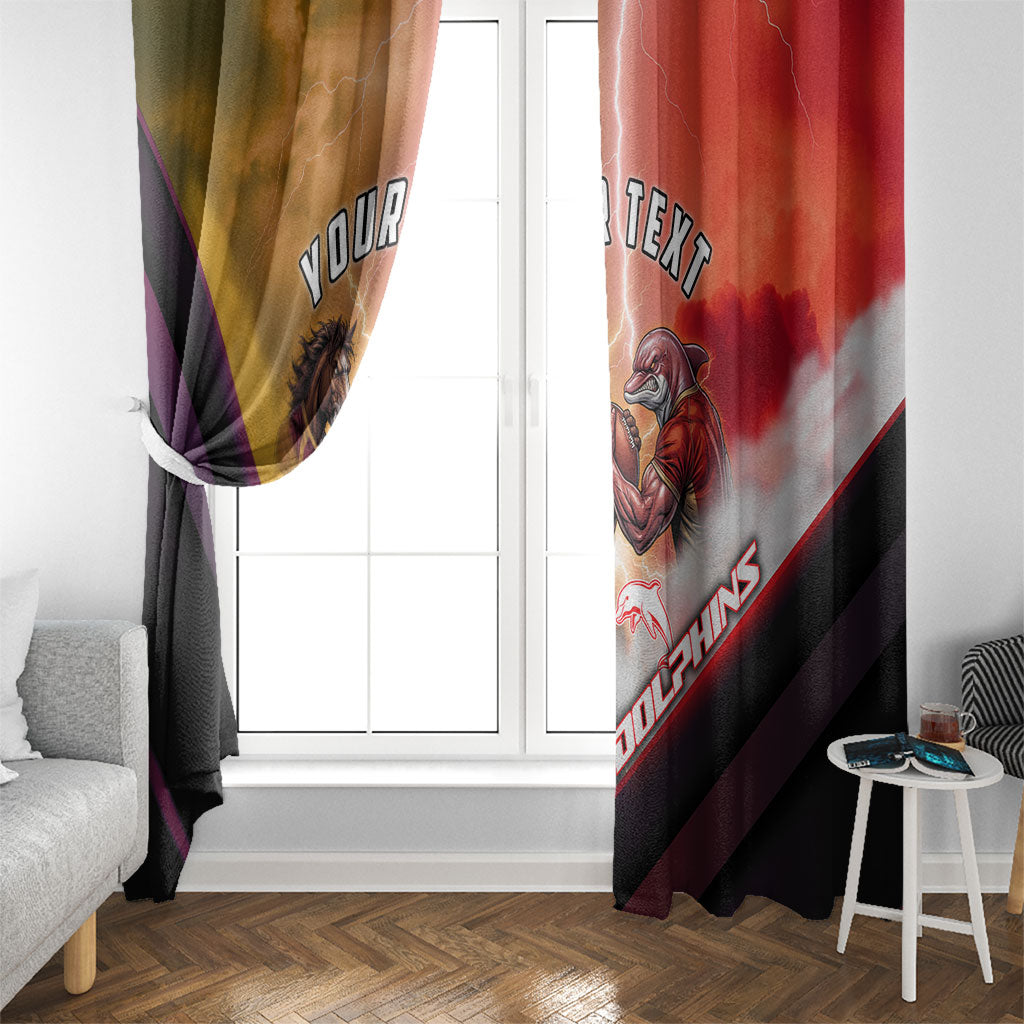 Personalized Brisbane Broncos vs Dolphins Window Curtain Battle Epic Lightning Storm Mascot