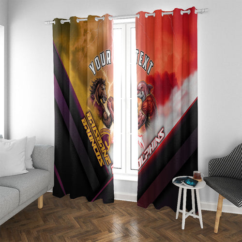 Personalized Brisbane Broncos vs Dolphins Window Curtain Battle Epic Lightning Storm Mascot