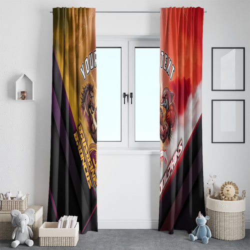 Personalized Brisbane Broncos vs Dolphins Window Curtain Battle Epic Lightning Storm Mascot