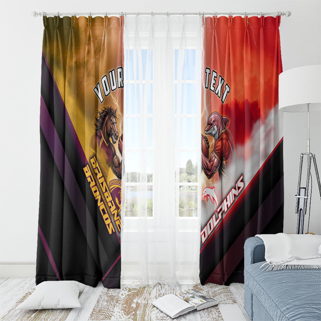 Personalized Brisbane Broncos vs Dolphins Window Curtain Battle Epic Lightning Storm Mascot