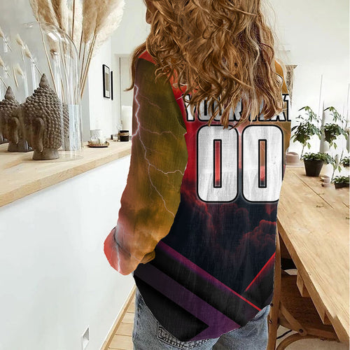 Personalized Brisbane Broncos vs Dolphins Women Casual Shirt Battle Epic Lightning Storm Mascot