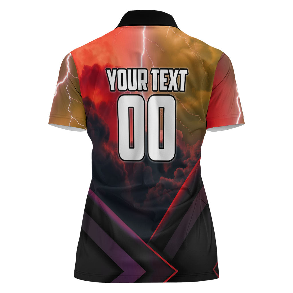 Personalized Brisbane Broncos vs Dolphins Women Polo Shirt Battle Epic Lightning Storm Mascot