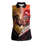 Personalized Brisbane Broncos vs Dolphins Women Sleeveless Polo Shirt Battle Epic Lightning Storm Mascot