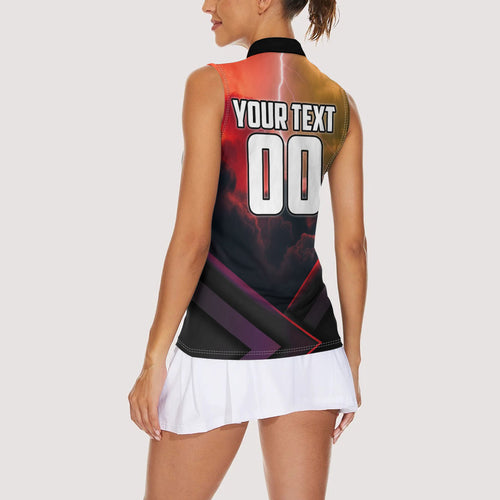 Personalized Brisbane Broncos vs Dolphins Women Sleeveless Polo Shirt Battle Epic Lightning Storm Mascot
